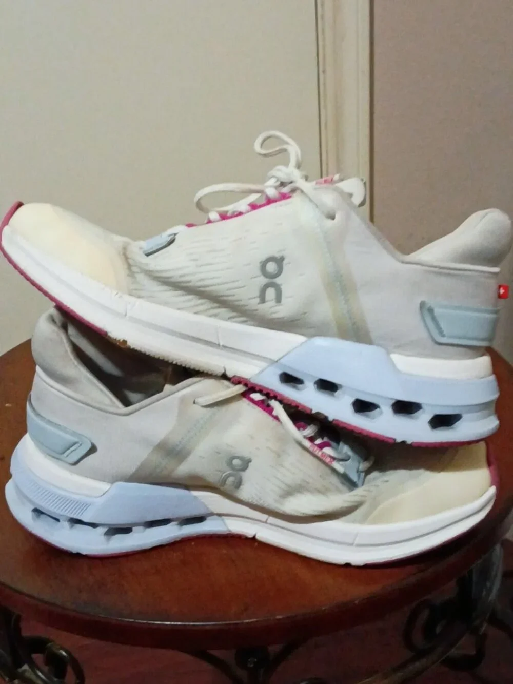 On Cloudnova Flux-Women's Mesh Sneakers-Undyed White Heather Pink Gray-Size 5.5